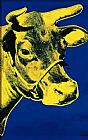 Cow Yellow on Blue Background by Andy Warhol